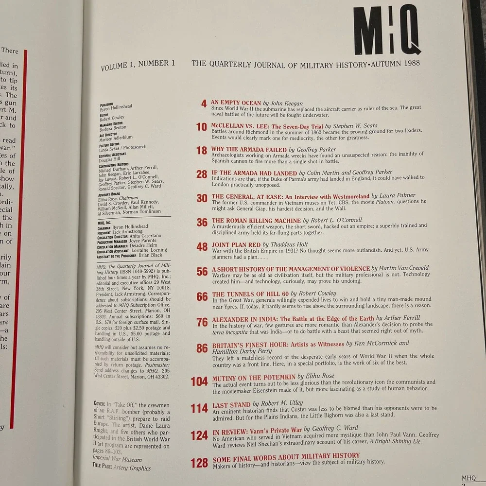 Vtg MHQ Journal Military History Autumn 1988 Vol 1 No 1 Hardcover First Issue